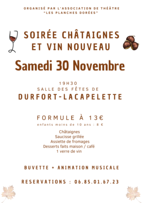 Soirée Châtaignes et vin nouveau #Durfort-Lacapelette