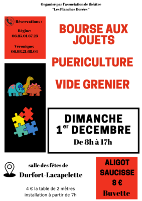 Bourse aux jouets puériculture vide grenier #Durfort-Lacapelette